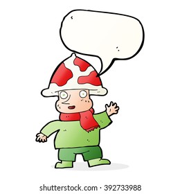 cartoon mushroom man with speech bubble