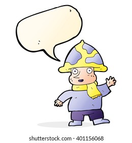 cartoon mushroom man with speech bubble