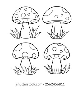 Cartoon Mushroom Outline Vector Illustration - Simple Nature Design for Coloring or Prints.