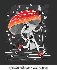 cartoon mushroom plant t  shirt design illustration
