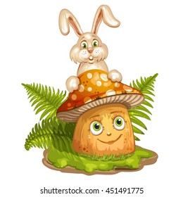 Cartoon mushroom and rabbit