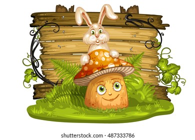 Cartoon mushroom and rabbit