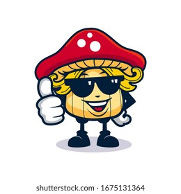 Cartoon mushroom retro cool use sunglass thumbs up
