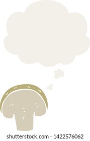 cartoon mushroom slice with thought bubble in retro style