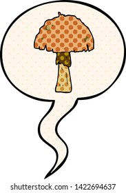 cartoon mushroom with speech bubble in comic book style
