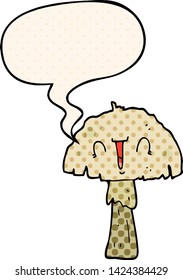 cartoon mushroom with speech bubble in comic book style