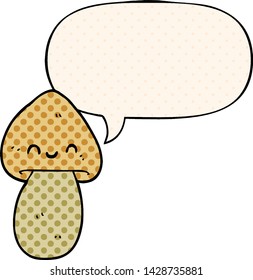 cartoon mushroom with speech bubble in comic book style