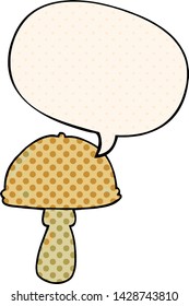 cartoon mushroom with speech bubble in comic book style