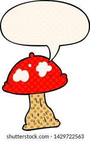 cartoon mushroom with speech bubble in comic book style