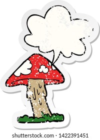 cartoon mushroom with speech bubble distressed distressed old sticker