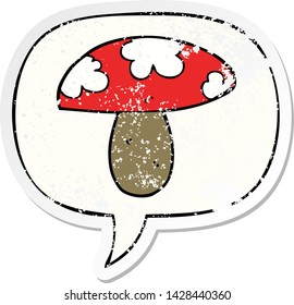 cartoon mushroom with speech bubble distressed distressed old sticker