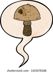cartoon mushroom with speech bubble in retro texture style