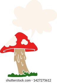 cartoon mushroom with speech bubble in retro style