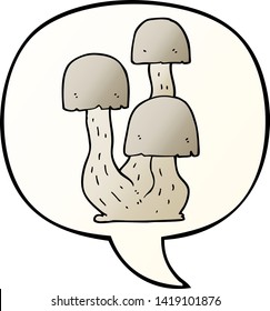 cartoon mushroom with speech bubble in smooth gradient style