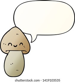 cartoon mushroom with speech bubble in smooth gradient style