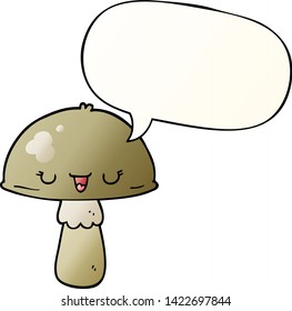 cartoon mushroom with speech bubble in smooth gradient style