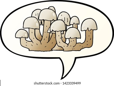 cartoon mushroom with speech bubble in smooth gradient style
