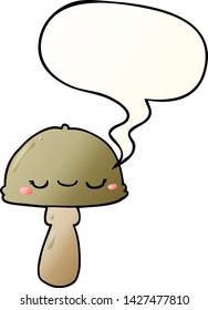 cartoon mushroom with speech bubble in smooth gradient style