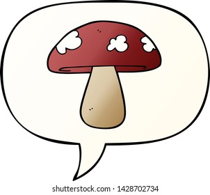 cartoon mushroom with speech bubble in smooth gradient style