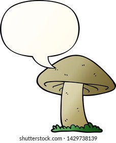 cartoon mushroom with speech bubble in smooth gradient style