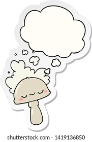 cartoon mushroom with spoor cloud with thought bubble as a printed sticker