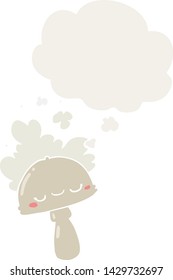 cartoon mushroom with spoor cloud with thought bubble in retro style