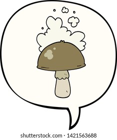 cartoon mushroom with spore cloud with speech bubble
