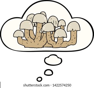 cartoon mushroom with thought bubble