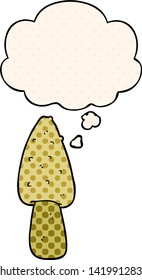 cartoon mushroom with thought bubble in comic book style