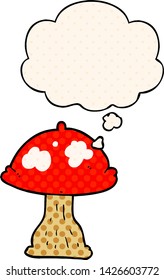 cartoon mushroom with thought bubble in comic book style
