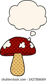 cartoon mushroom with thought bubble in comic book style
