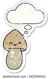 cartoon mushroom with thought bubble as a distressed worn sticker