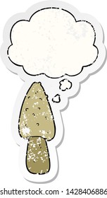 cartoon mushroom with thought bubble as a distressed worn sticker