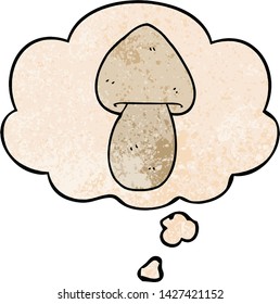 cartoon mushroom with thought bubble in grunge texture style
