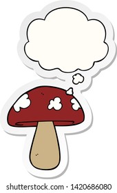 cartoon mushroom with thought bubble as a printed sticker