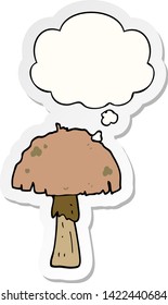 cartoon mushroom with thought bubble as a printed sticker