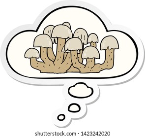 cartoon mushroom with thought bubble as a printed sticker