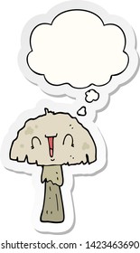 hongos de dibujos animados con burbuja de pensamiento como pegatina impresa