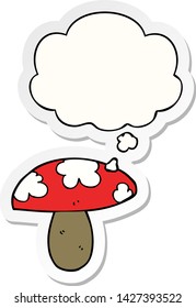 Cartoon-Pilz mit Denkblase als Druckaufkleber