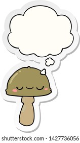 cartoon mushroom with thought bubble as a printed sticker