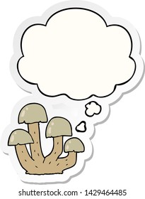 cartoon mushroom with thought bubble as a printed sticker