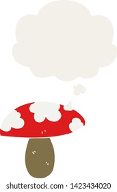 cartoon mushroom with thought bubble in retro style