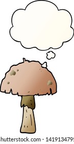 cartoon mushroom with thought bubble in smooth gradient style