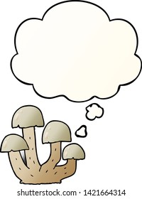 cartoon mushroom with thought bubble in smooth gradient style