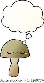 cartoon mushroom with thought bubble in smooth gradient style