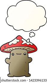 cartoon mushroom with thought bubble in smooth gradient style