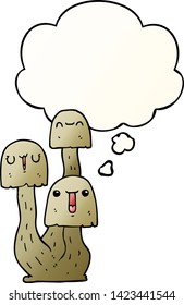 cartoon mushroom with thought bubble in smooth gradient style