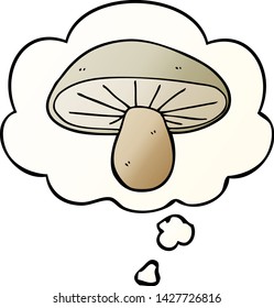 hongos de dibujos animados con burbuja de pensamiento en un estilo de gradiente suave