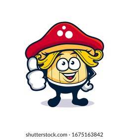 cartoon mushroom thumbs up with two hairs looks cool