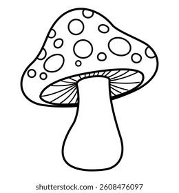 Cartoon mushroom vector illustration in black and white isolated on white background	